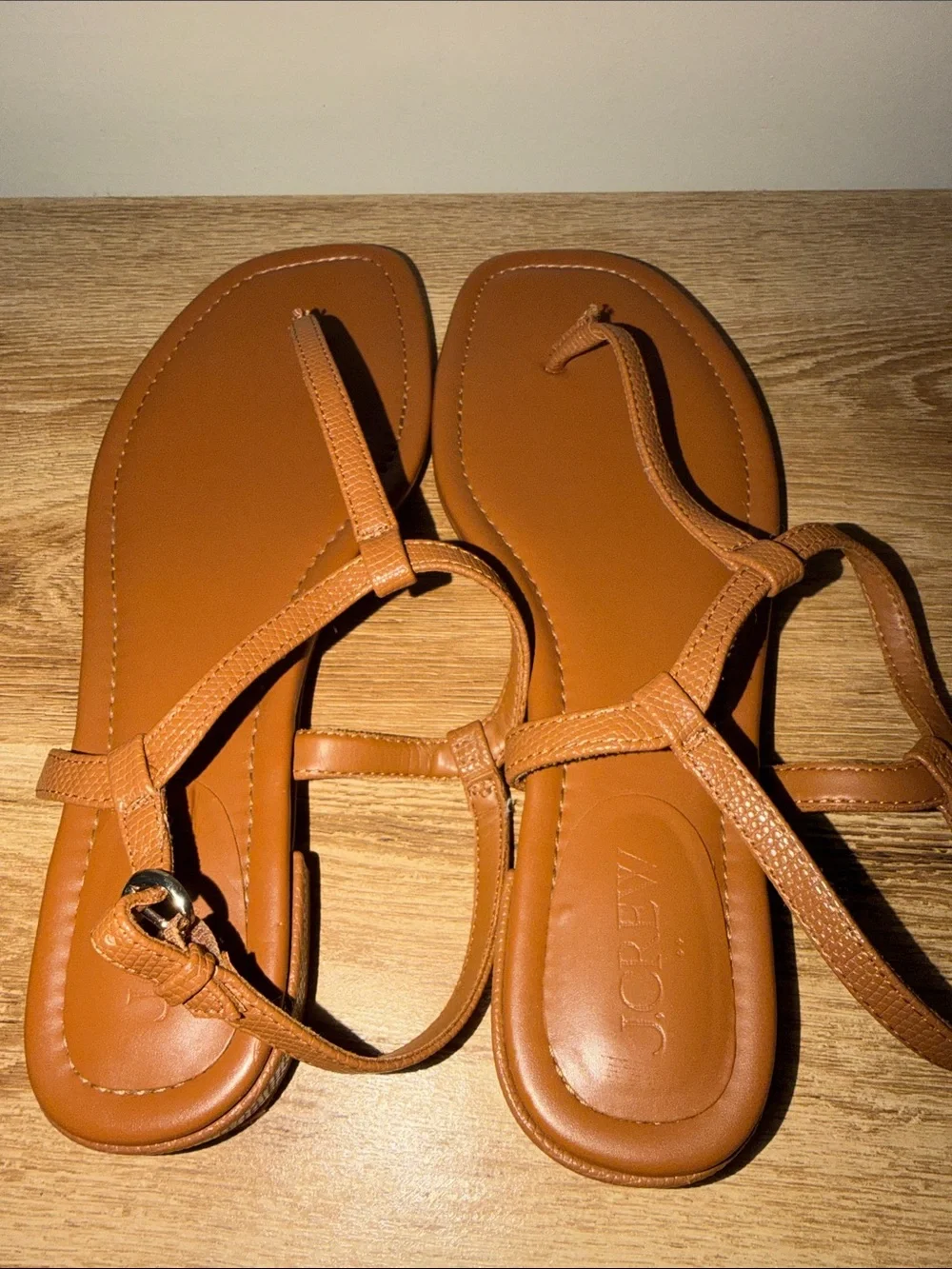 J. Crew Women’s Tan T-Strap Leather-Look Sandals